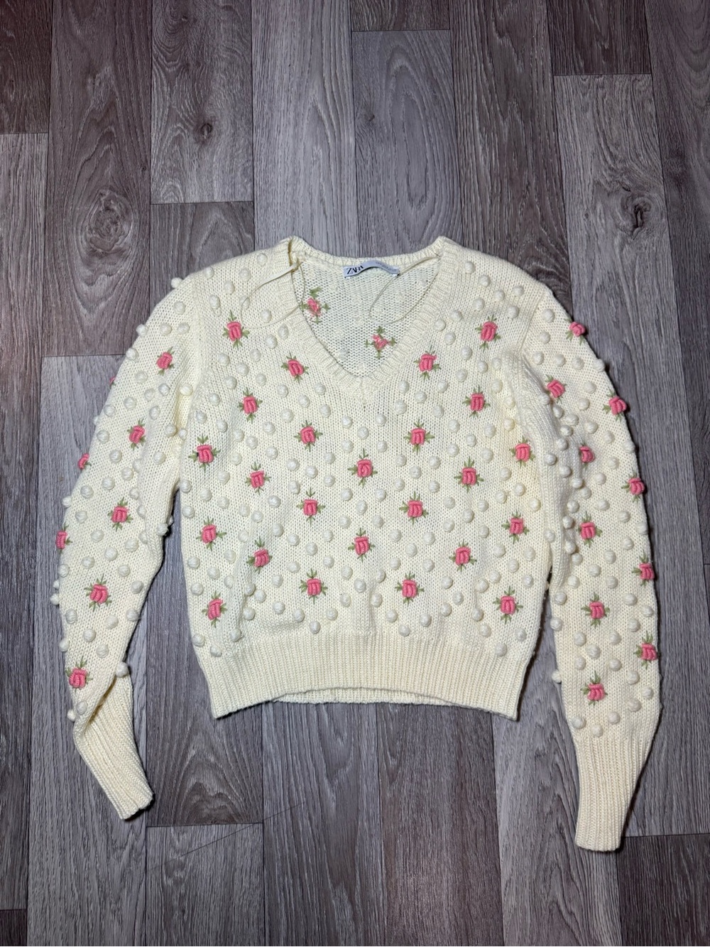 Zara Woman’s Floral Pompom Sweater Size Small